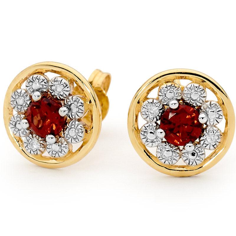 Garnet Earrings with Diamond Halo