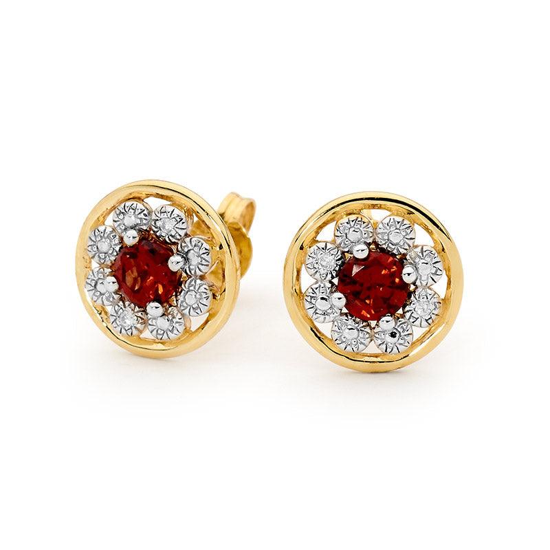 Garnet Earrings with Diamond Halo