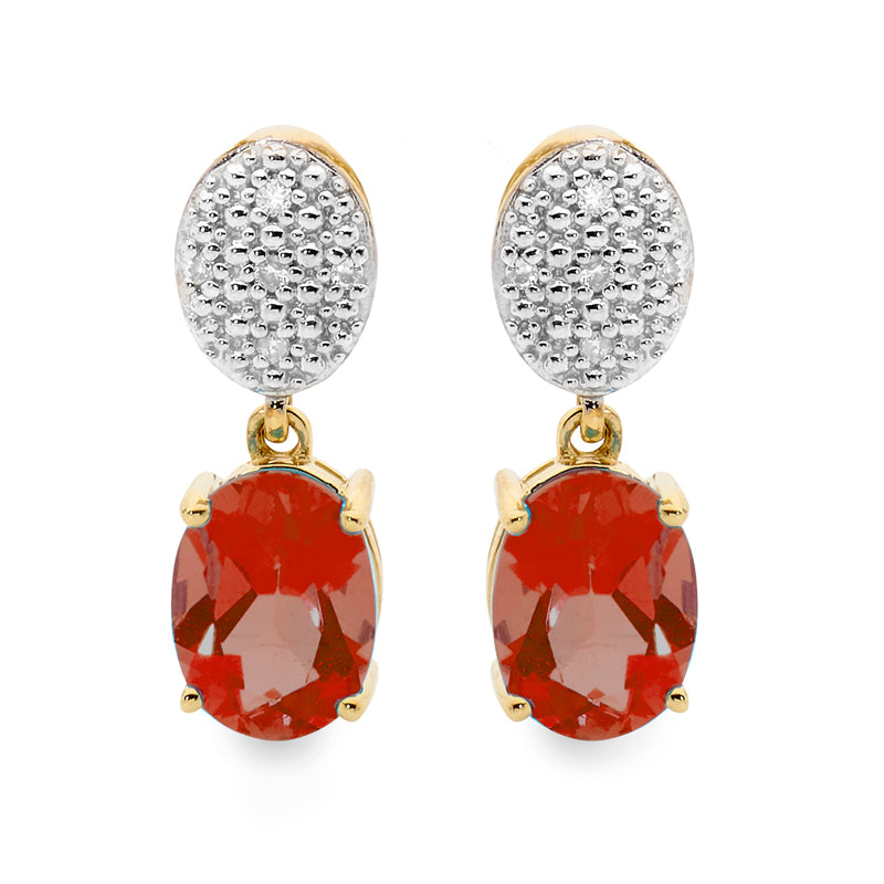 Ruby drop Earrings with Diamond Puffs