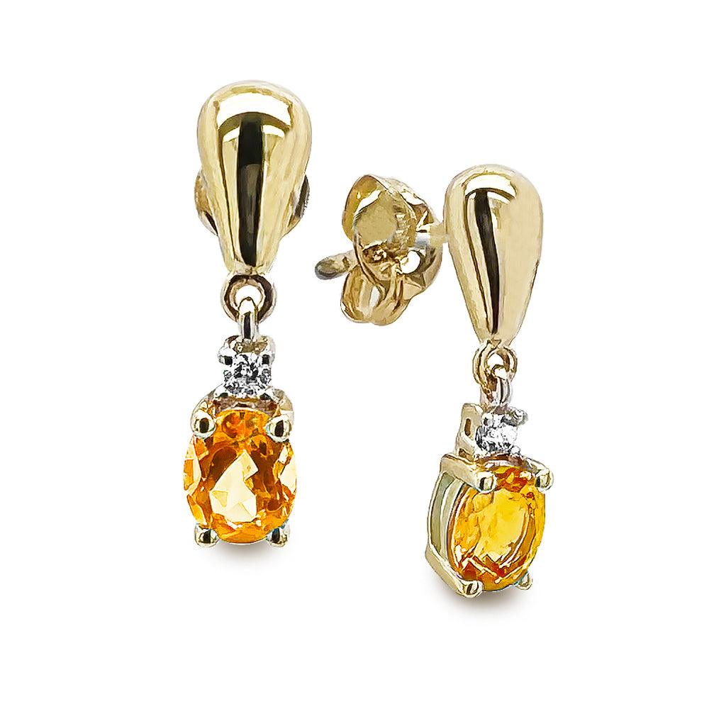 Citrine and Diamond Drop Earrings