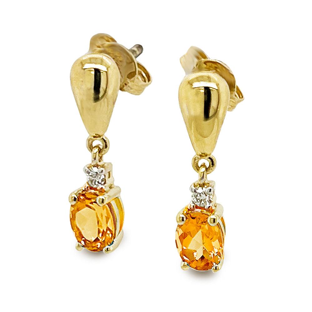 Citrine and Diamond Drop Earrings