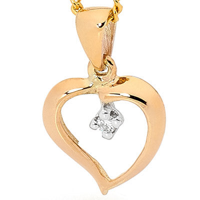 9 carat yellow gold "heart" shape Diamond pendant