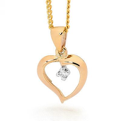 9 carat yellow gold "heart" shape Diamond pendant