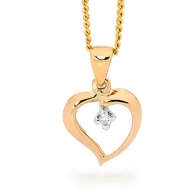 9 carat yellow gold "heart" shape Diamond pendant