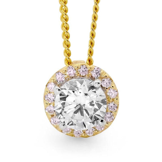 Pink and White Zirconia Halo Pendant