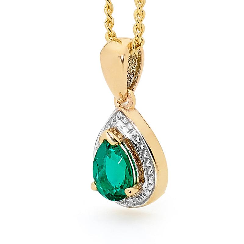 Teardrop Emerald and Diamond Pendant