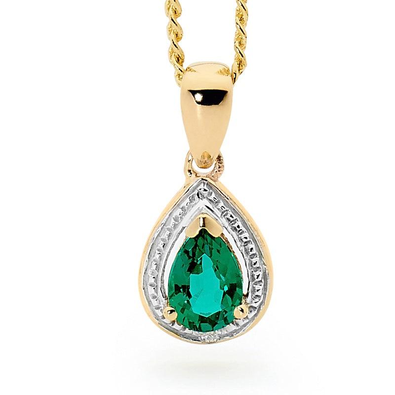 Teardrop Emerald and Diamond Pendant