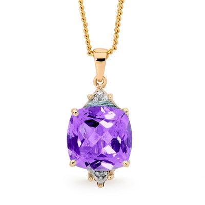 Amethyst Coloured CZ Pendant with Diamonds