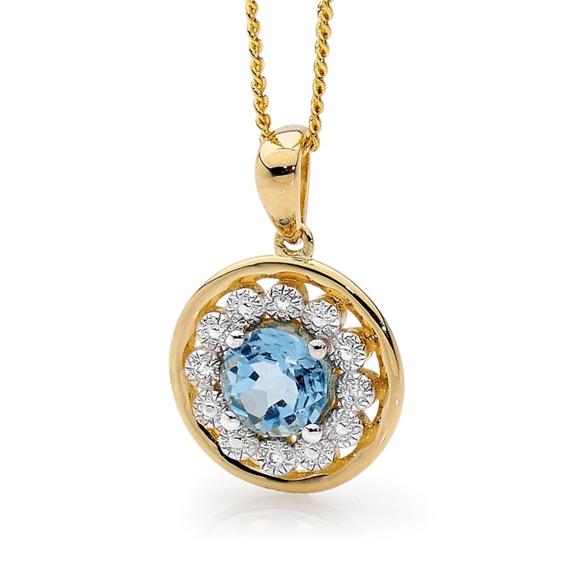 Blue Topaz Circle Pendant with Diamonds