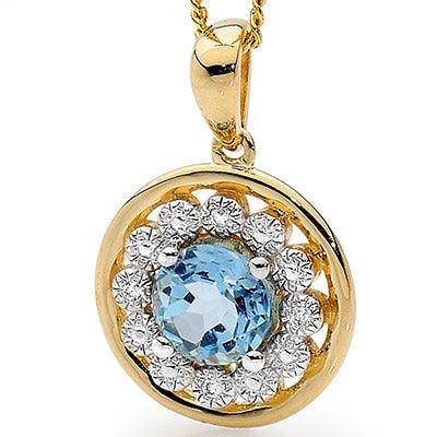 Blue Topaz Circle Pendant with Diamonds