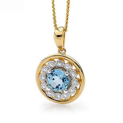 Blue Topaz Circle Pendant with Diamonds