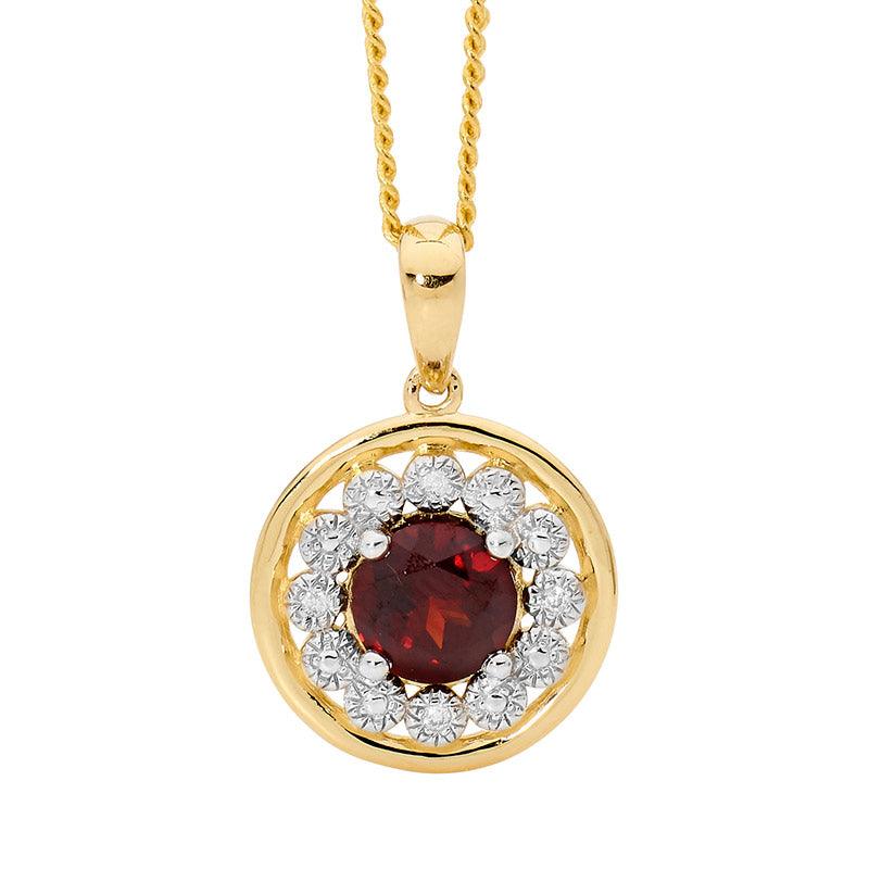 Garnet Pendant with Diamond Halo