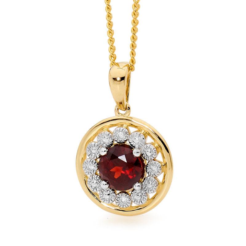 Garnet Pendant with Diamond Halo