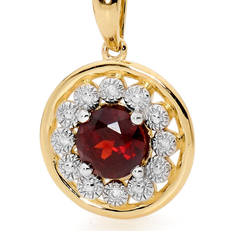 Garnet Pendant with Diamond Halo