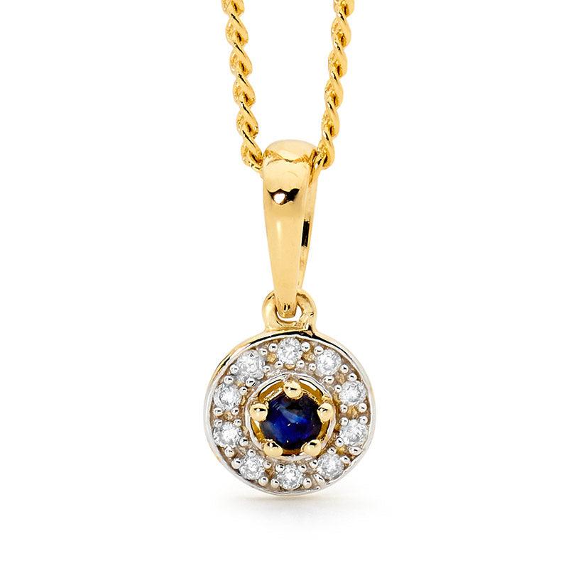 Sapphire Pendant with Halo of Diamonds