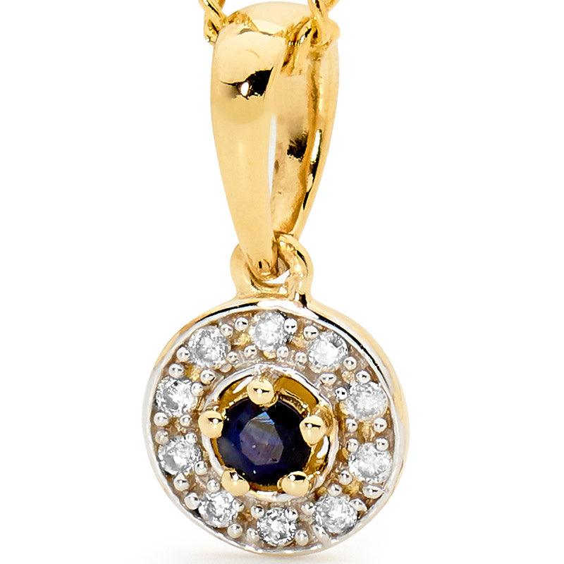 Sapphire Pendant with Halo of Diamonds