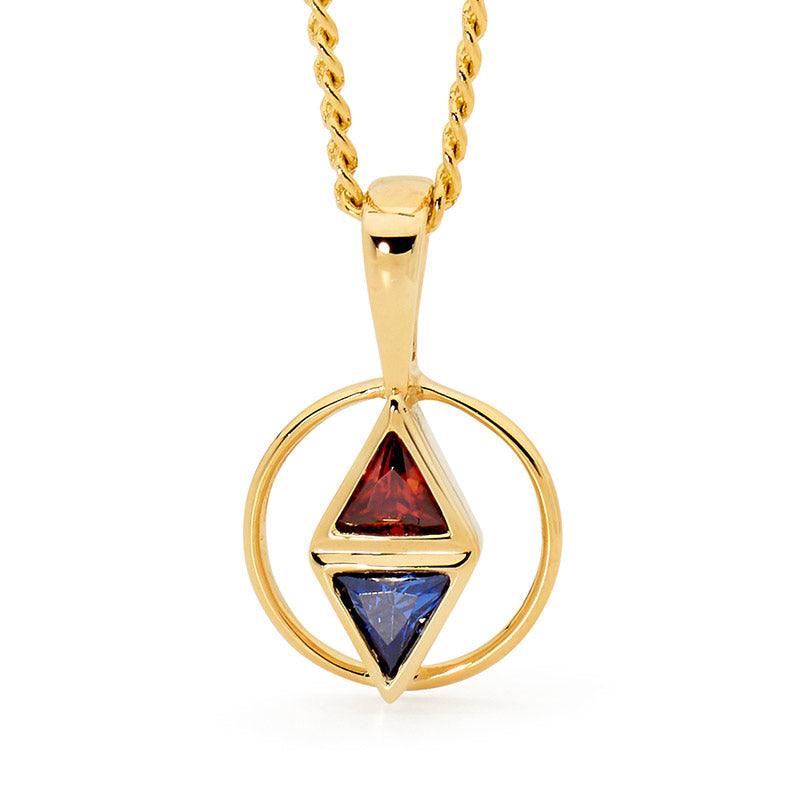 Triangle Red and Blue CZ Pendant- Micro Gems