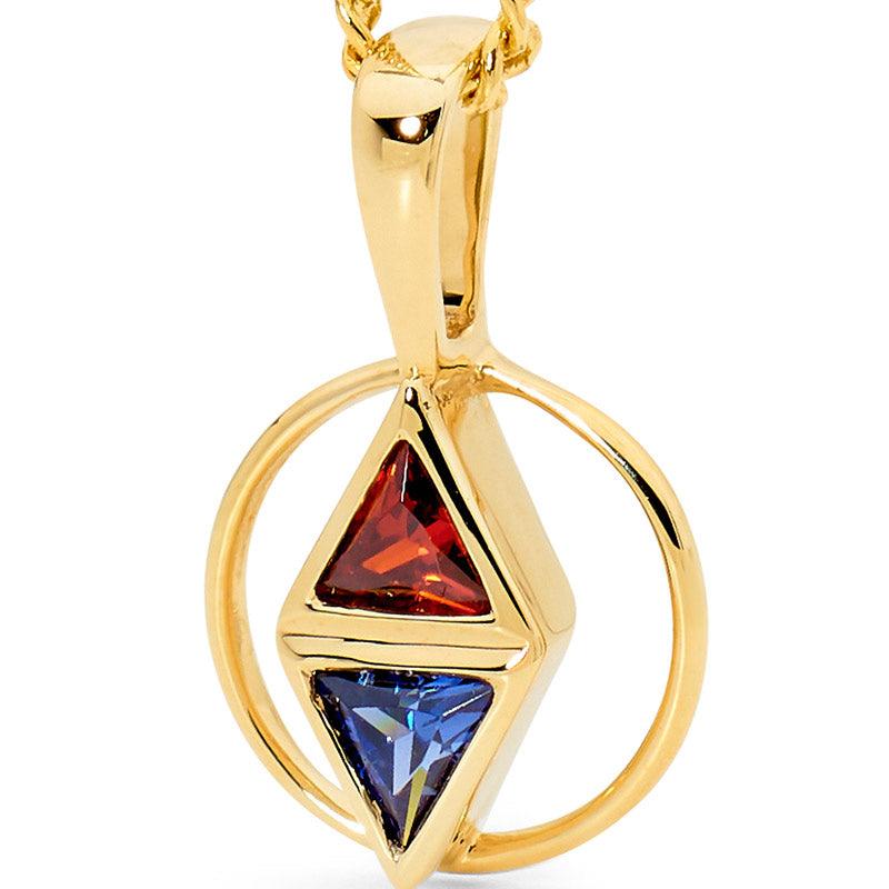 Triangle Red and Blue CZ Pendant- Micro Gems