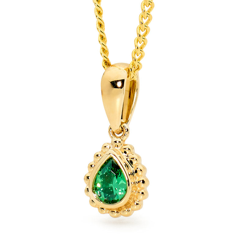 Teardrop Pendant with Green CZ- Micro Gems