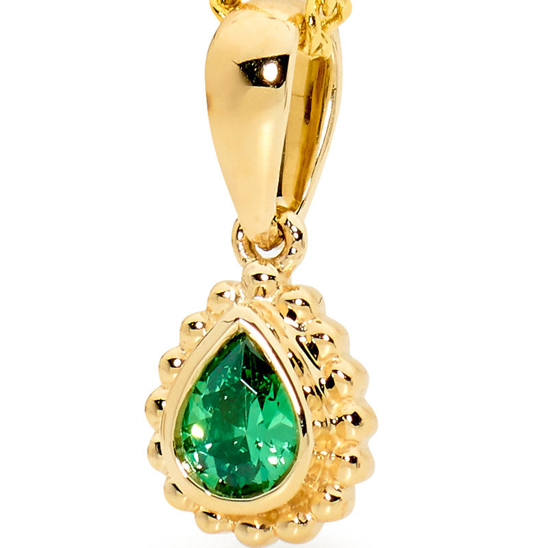 Teardrop Pendant with Green CZ- Micro Gems