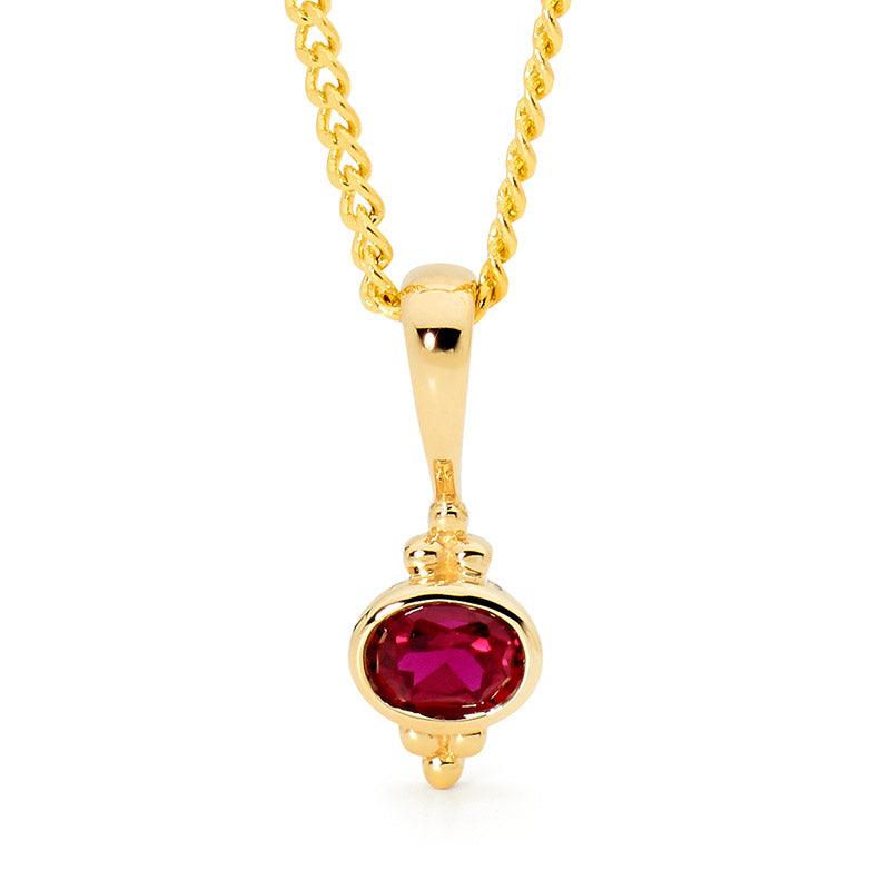 Gold pendant with Bright red CZ - Micro Gems