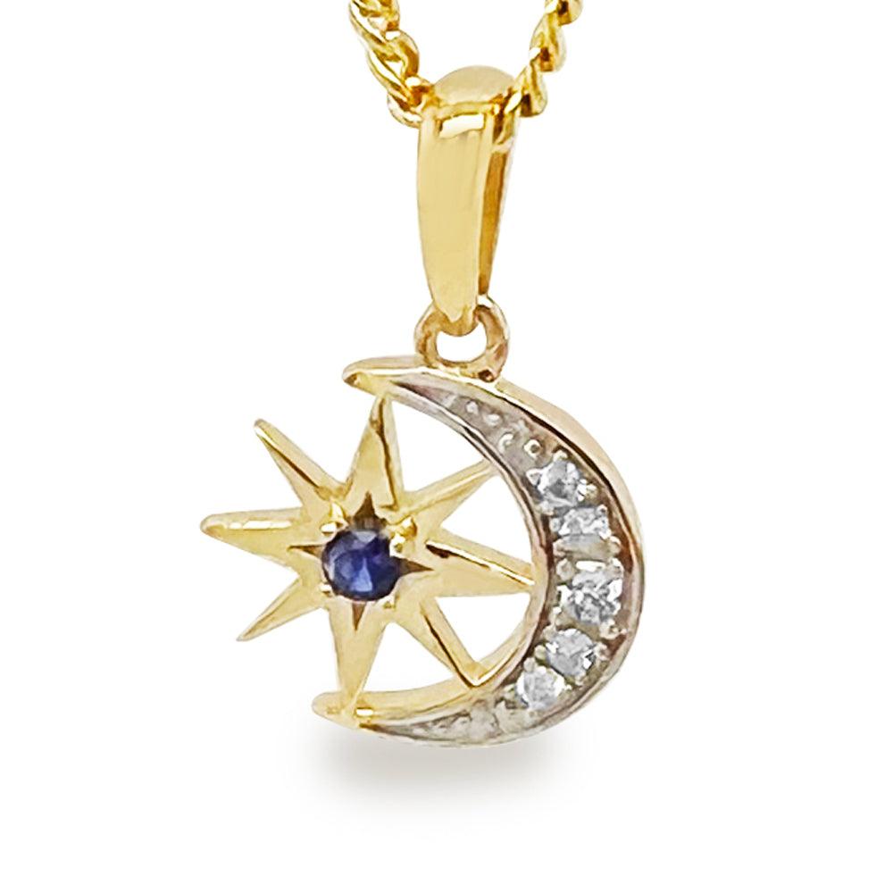 Moon & Star Pendant with Sapphire