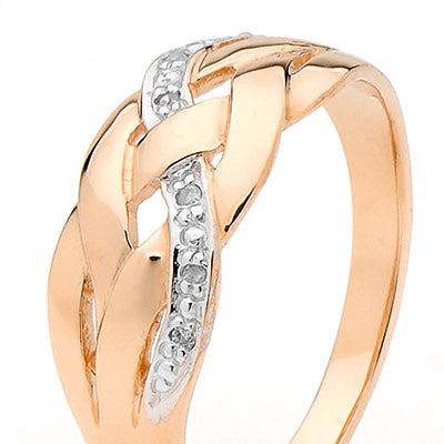 9ct Rose Gold Diamond Plait Ring