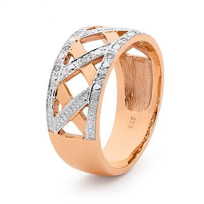 Diamond Set Rose Gold Plait Ring