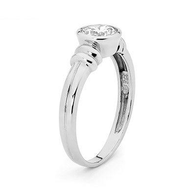 Cubic Zirconia Engagement Ring - Bezel Setting - White Gold