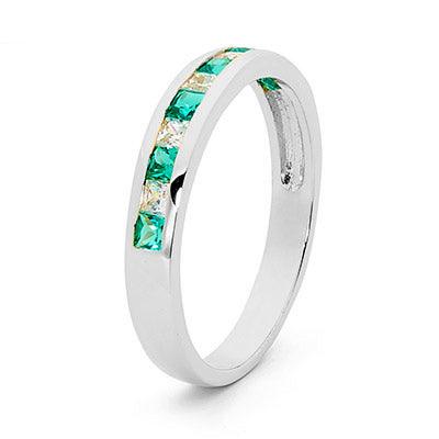 Emerald and CZ Eternity Ring - White Gold