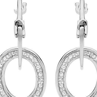 Diamond Set Hoop Link Earrings