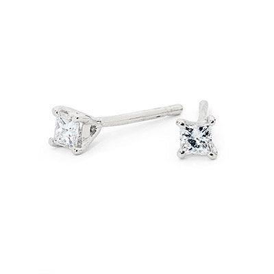 Pricess Cut Diamond Studs - White Gold