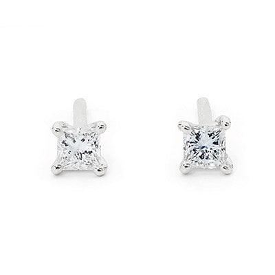 Pricess Cut Diamond Studs - White Gold