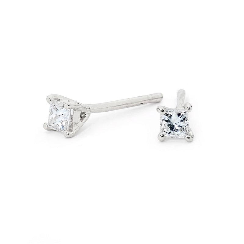 Pricess Cut Diamond Studs - White Gold