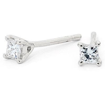 Pricess Cut Diamond Studs - White Gold