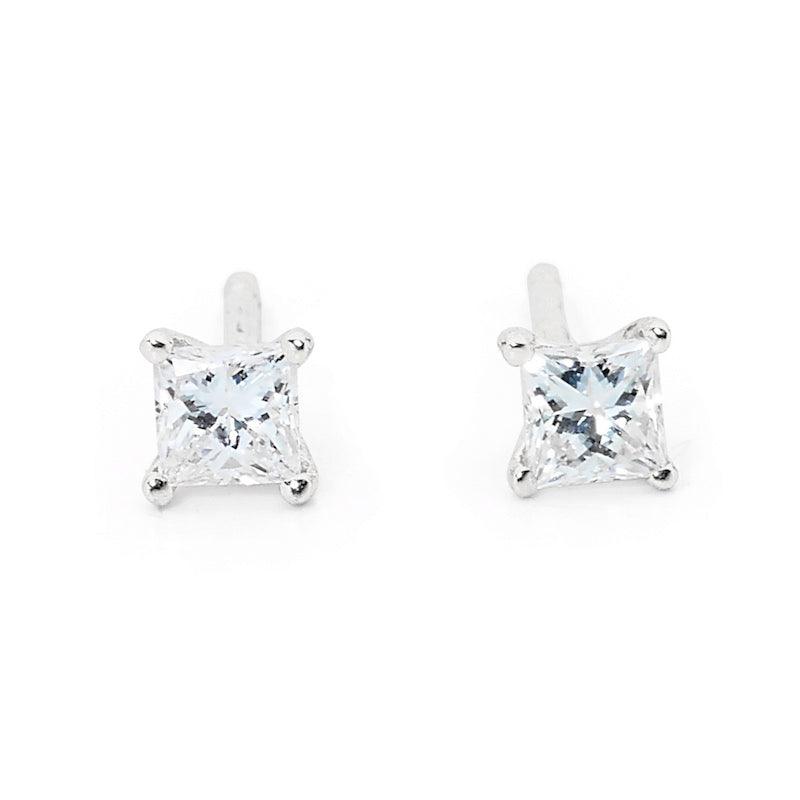 Princess Cut Diamond Studs - White Gold