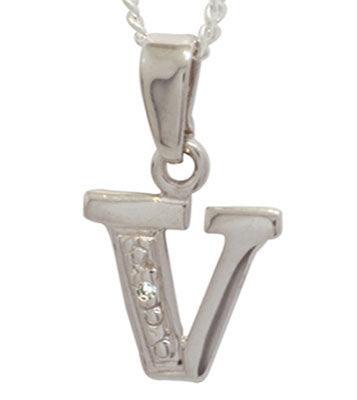 Diamond Set Initial V - White Gold