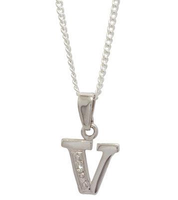 Diamond Set Initial V - White Gold