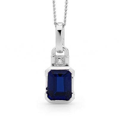 White Gold Sapphire and Diamond Pendant