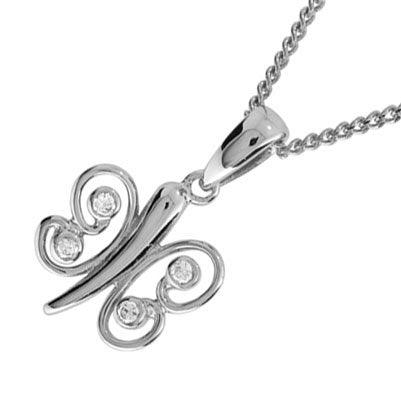 White gold butterfly pendant with Cubic Zirconia